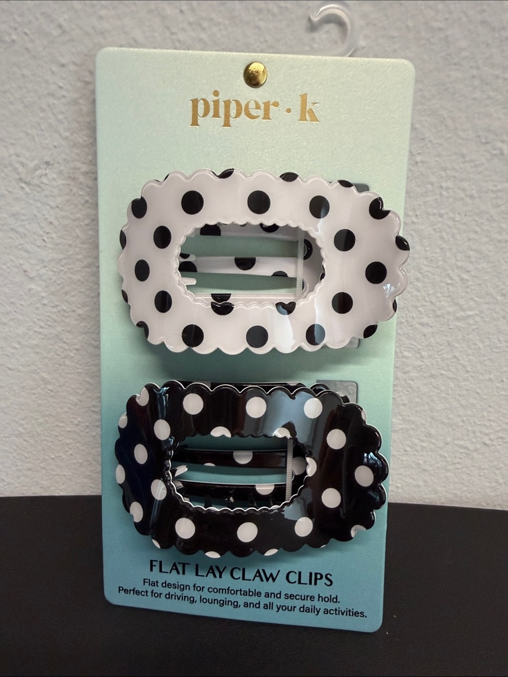 Piper K | Classic Black & White Polka Dot Flat Lay Claw Clip Set